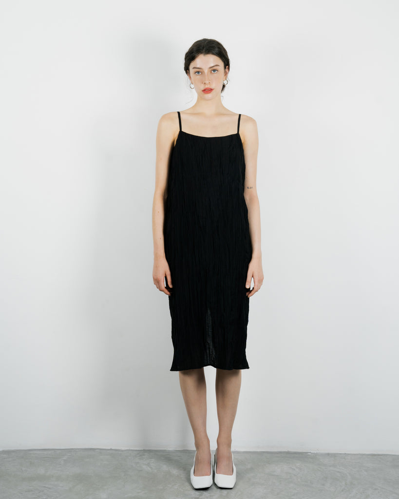 Ripple Textured Slip Dress (Black)