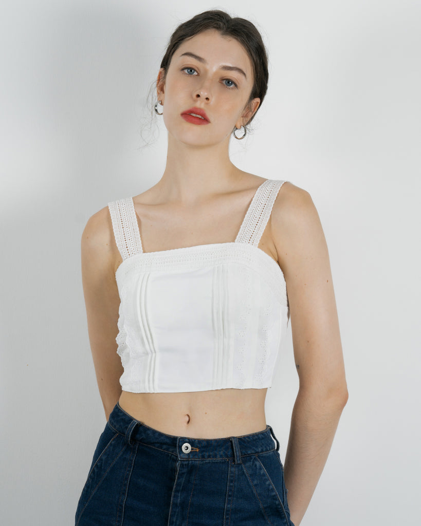 Eco Lace Sleeveless Crop Tank Top (White)