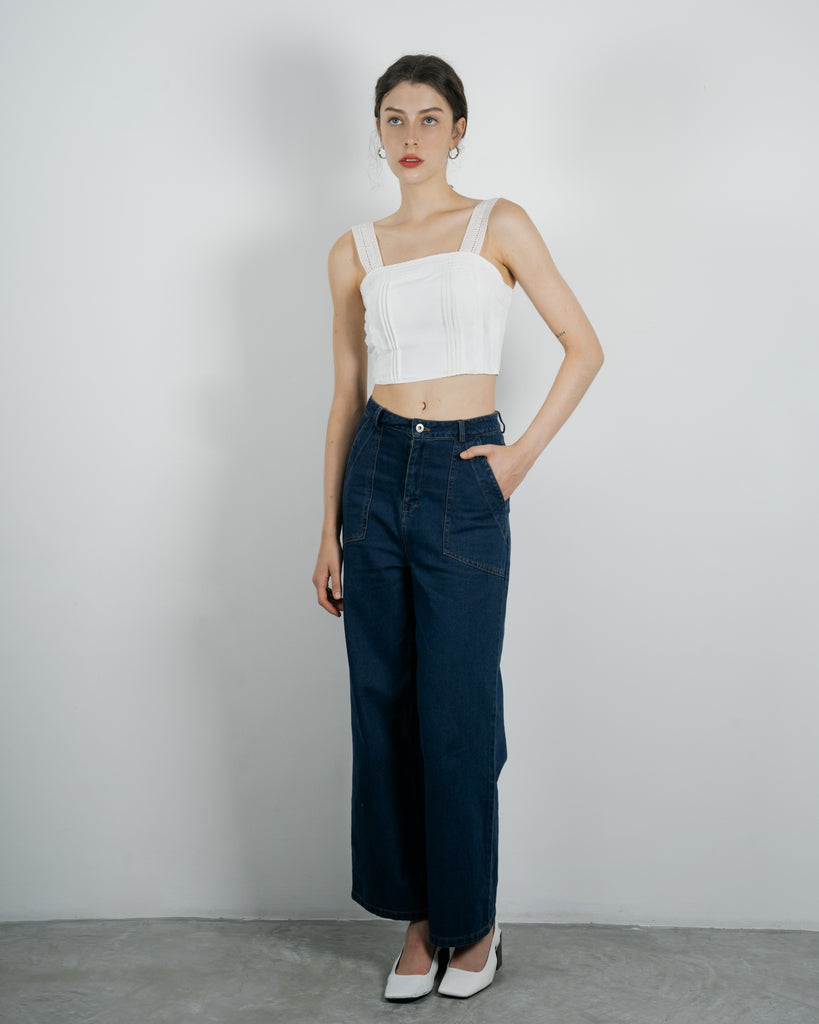 Eco Lace Sleeveless Crop Tank Top (White)