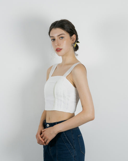 Eco Lace Sleeveless Crop Tank Top (White)