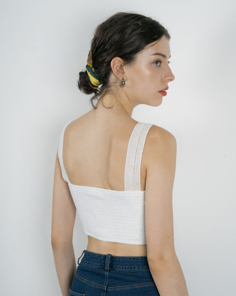 Eco Lace Sleeveless Crop Tank Top (White)