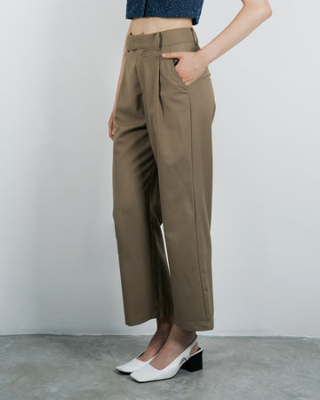 High Waist Pleated Trousers (Khaki)