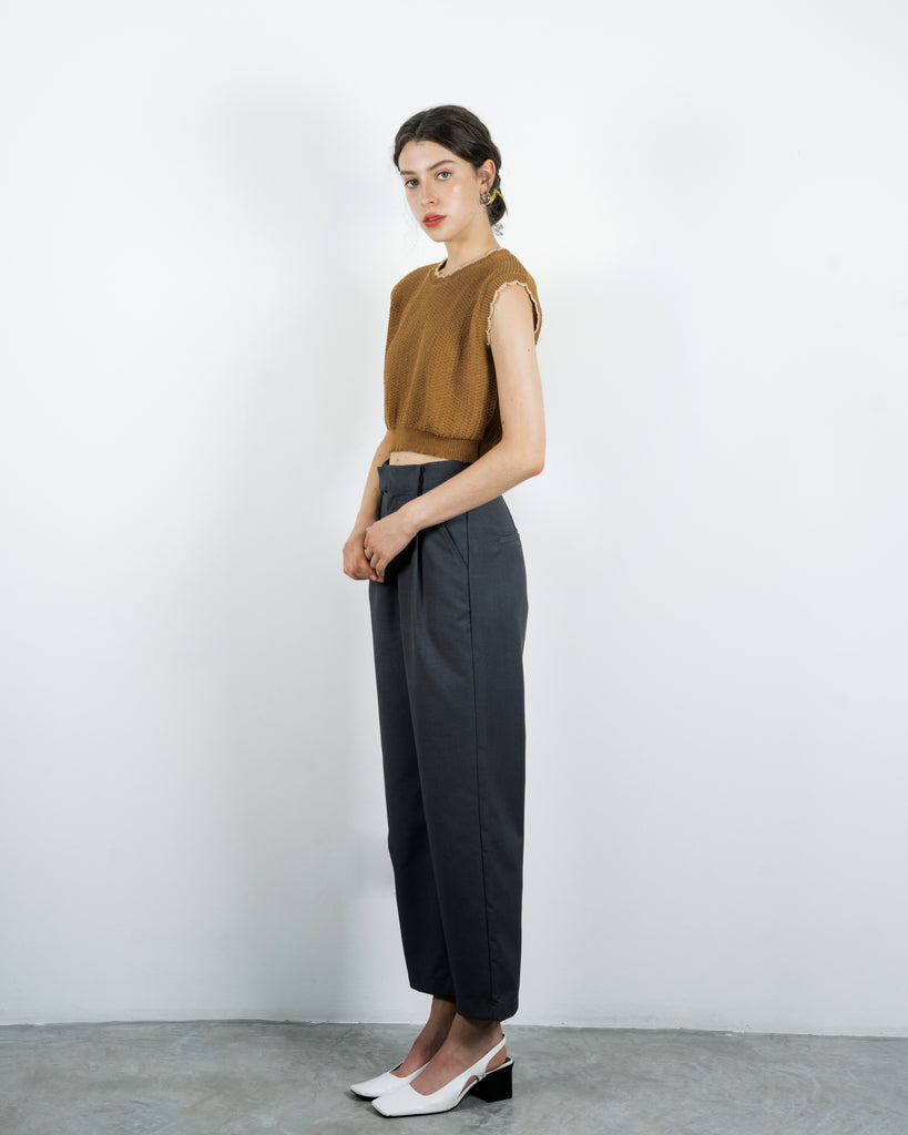 High Waist Pleated Trousers (Grey)