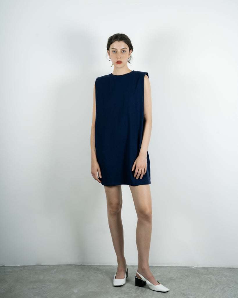 Padded Shoulder Cotton Dress