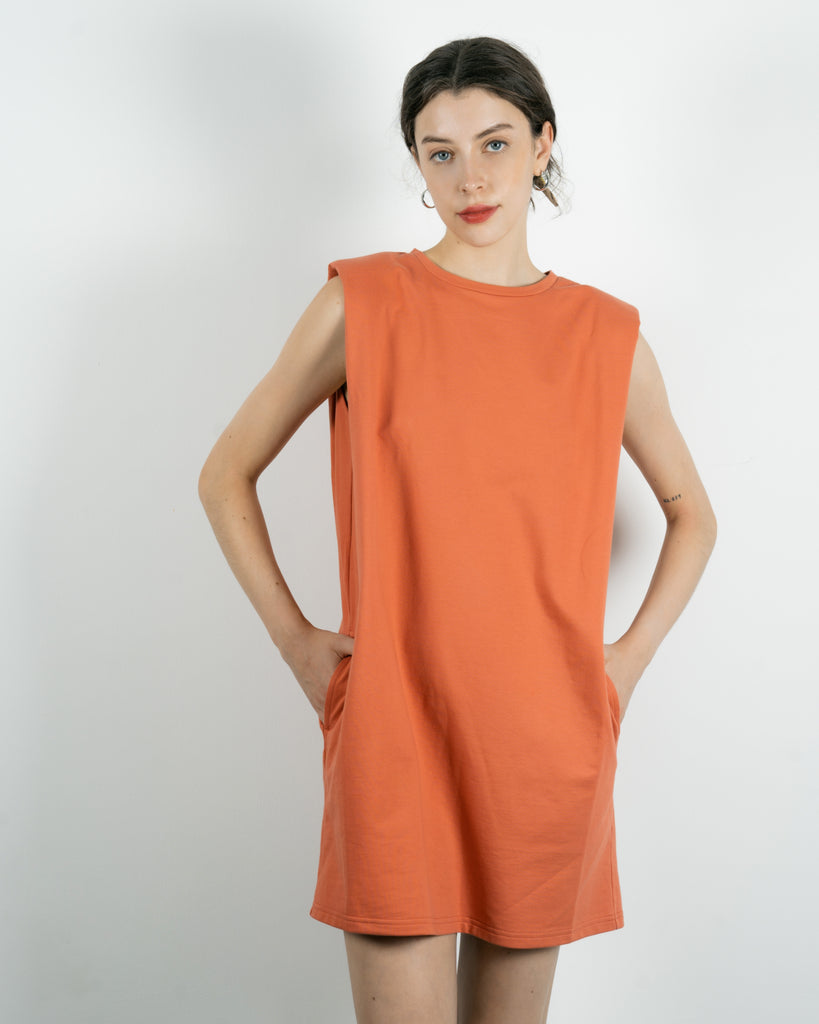 Padded Shoulder Cotton Dress