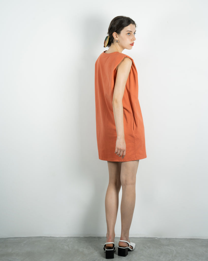 Padded Shoulder Cotton Dress