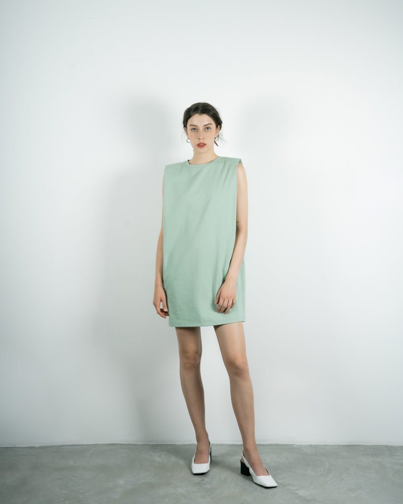 Padded Shoulder Cotton Dress
