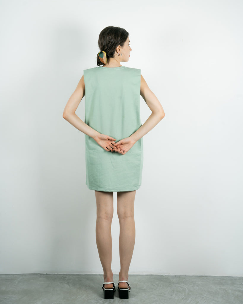 Padded Shoulder Cotton Dress