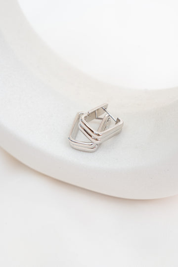 Edge Square Hoops Earrings (Silver)