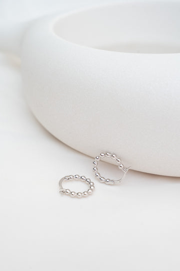 Round Beaded Hoop Earrings (Silver)