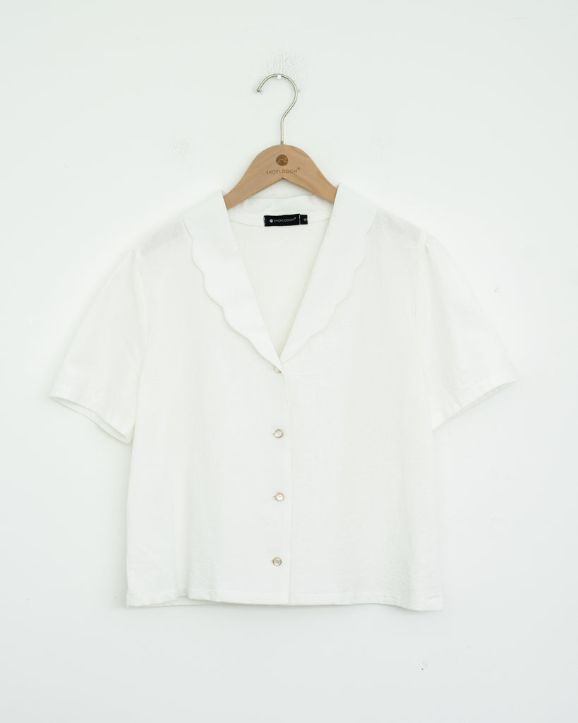 Scallop Notch Collar Shirt (White)
