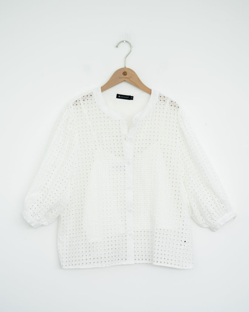 Broderie Button Down Blouse (White)
