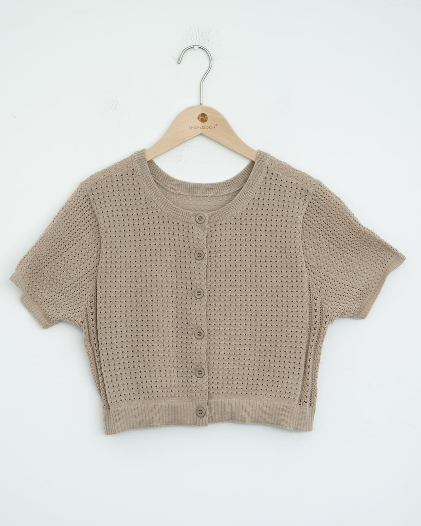 Two-Way Eco Button Knit Top (Grey Brown)