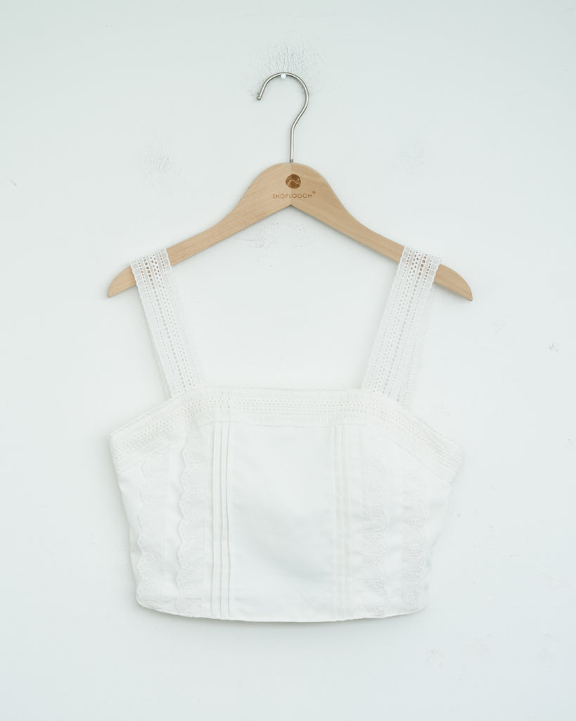 Eco Lace Sleeveless Crop Tank Top (White)