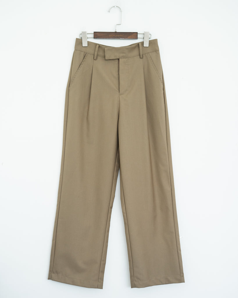 High Waist Pleated Trousers (Khaki)