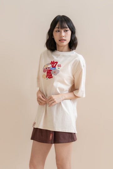 LULU Ru Yi Flock Print Unisex Tee (Beige)