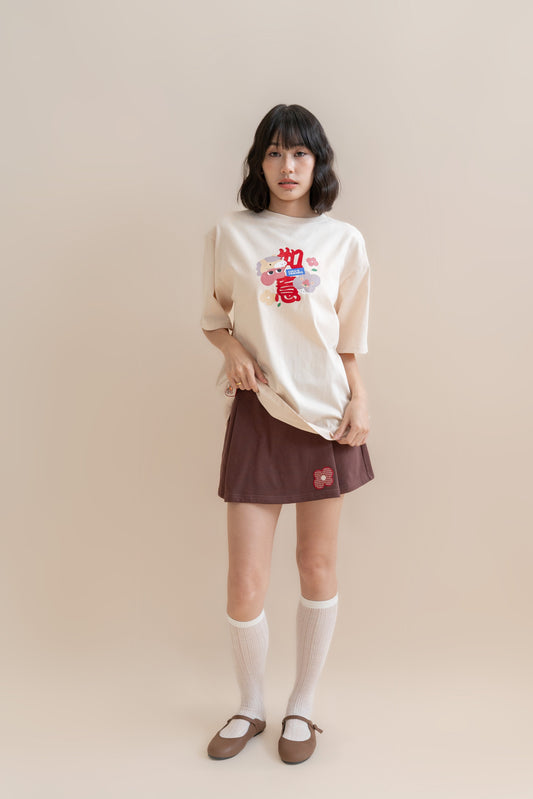 LULU Ru Yi Flock Print Unisex Tee (Beige)