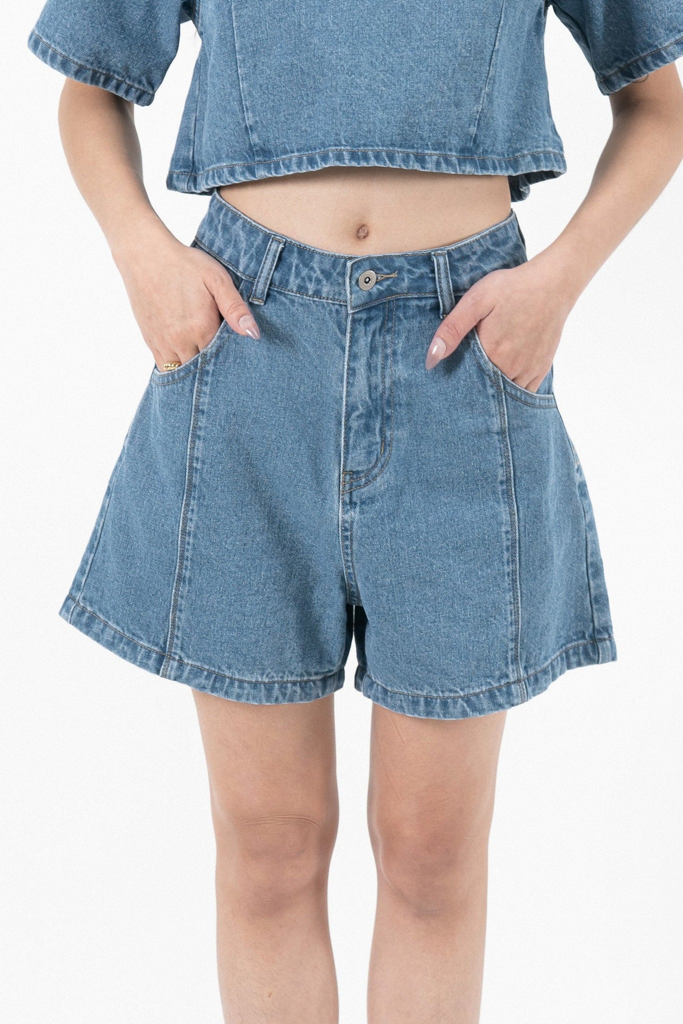 Kelly High Waist Denim Shorts (Denim)