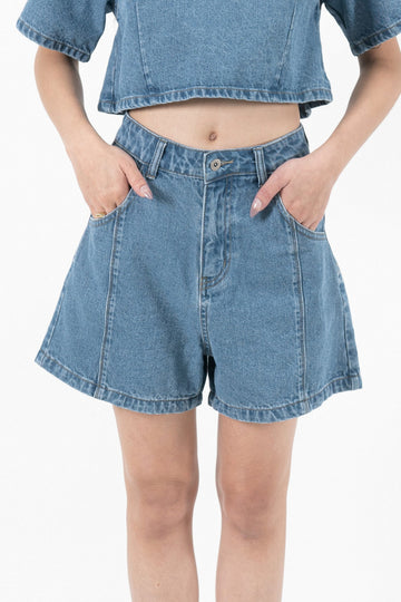 Kelly High Waist Denim Shorts (Denim)