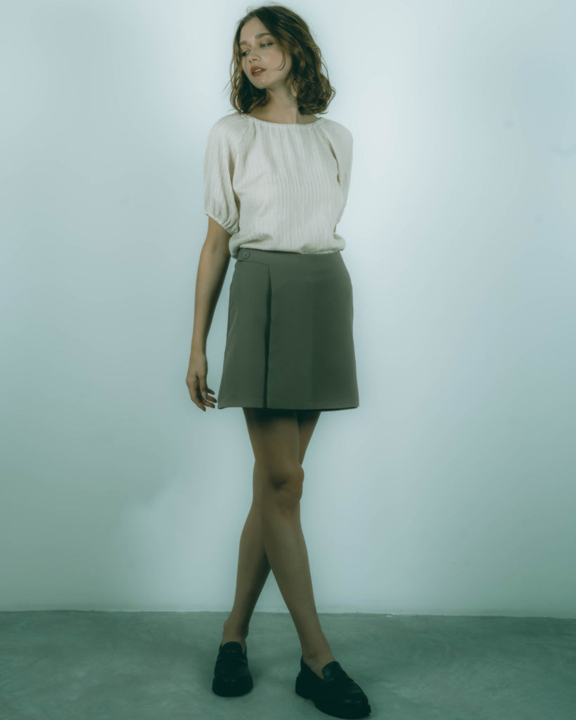 Front Button Wrap Skirt (Khaki Brown)