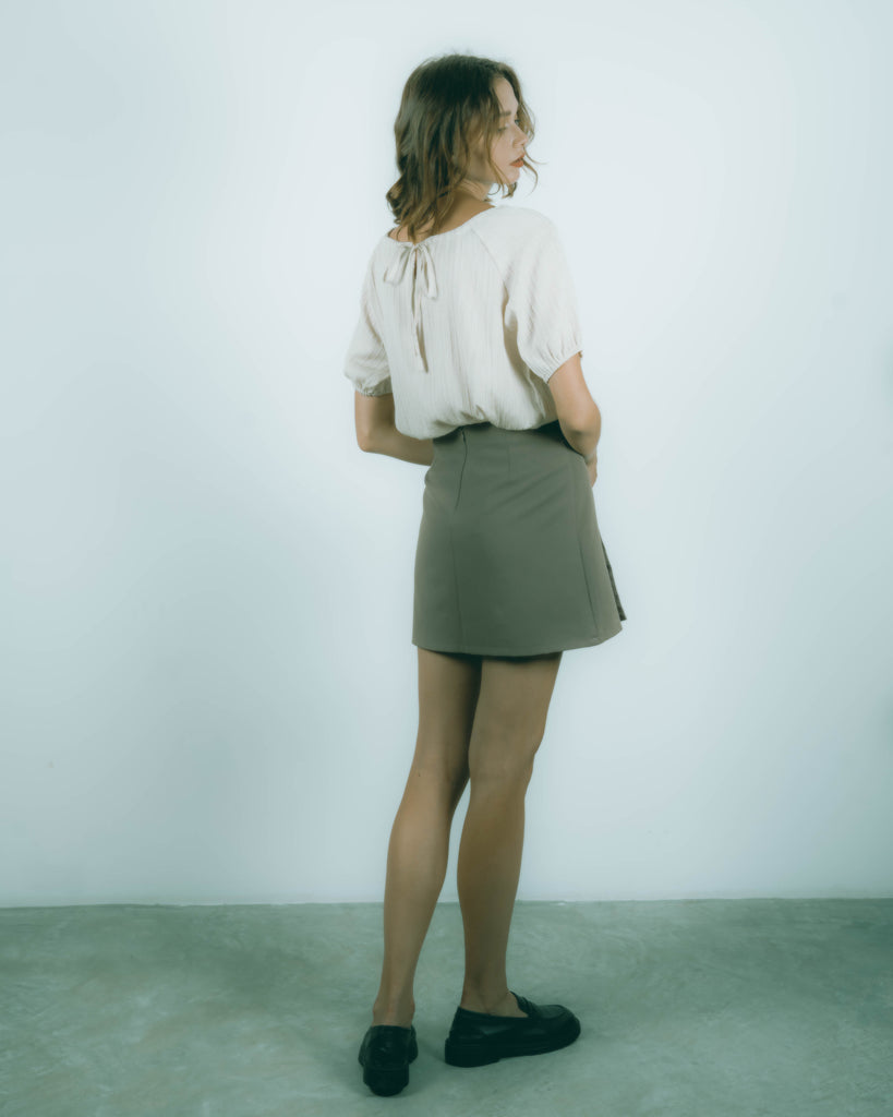 Front Button Wrap Skirt (Khaki Brown)