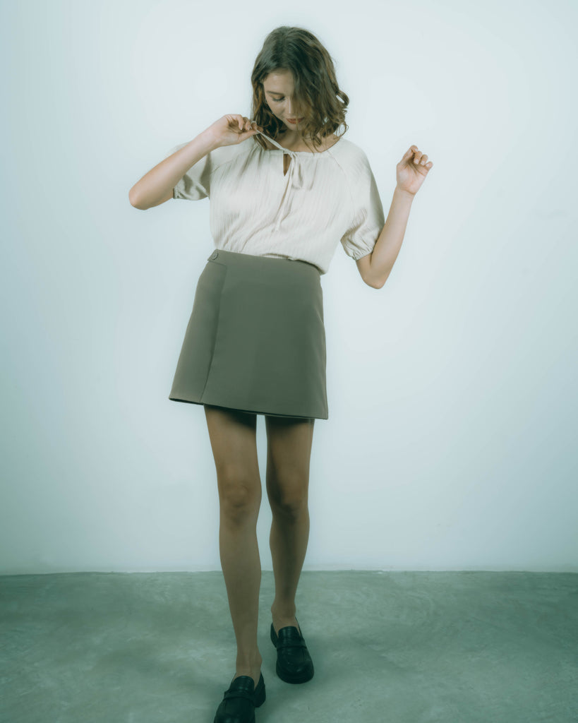 Front Button Wrap Skirt (Khaki Brown)