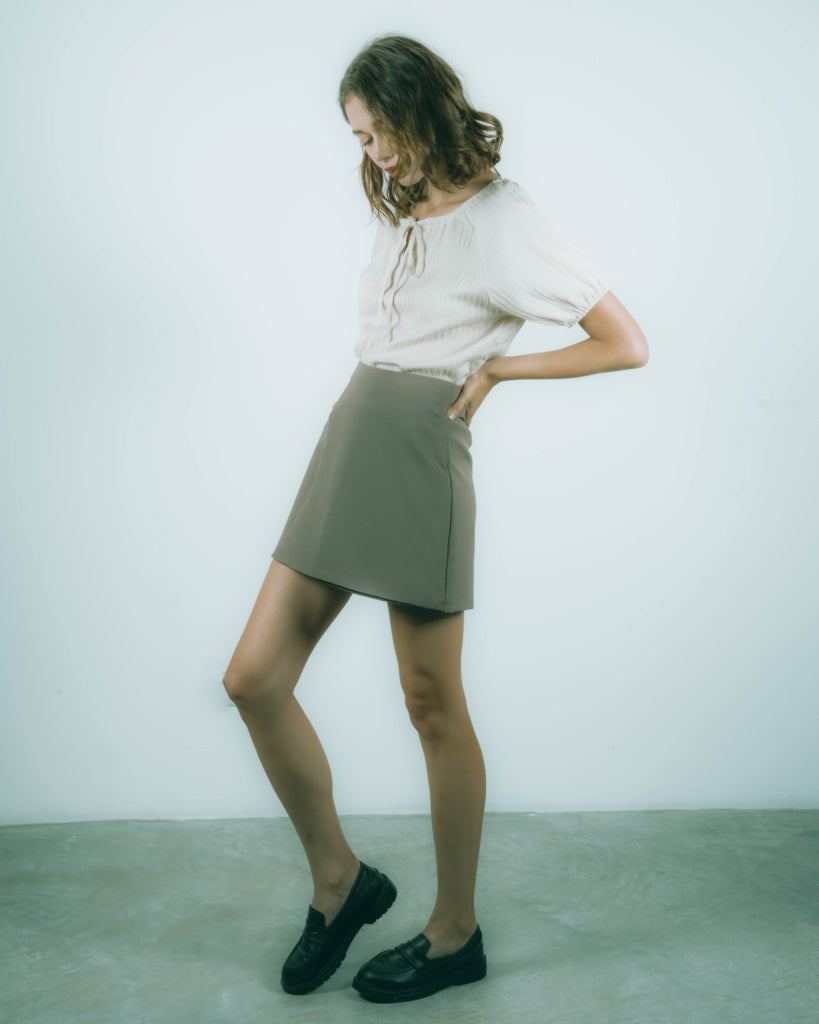 Front Button Wrap Skirt (Khaki Brown)