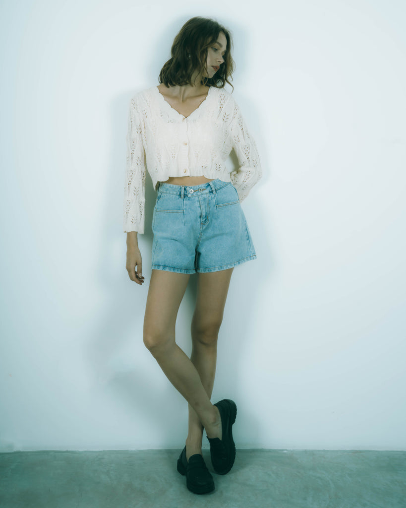 Rania High Waist Denim Shorts (Denim)
