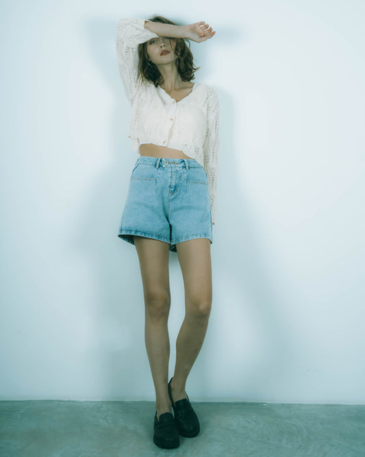 Rania High Waist Denim Shorts (Denim)