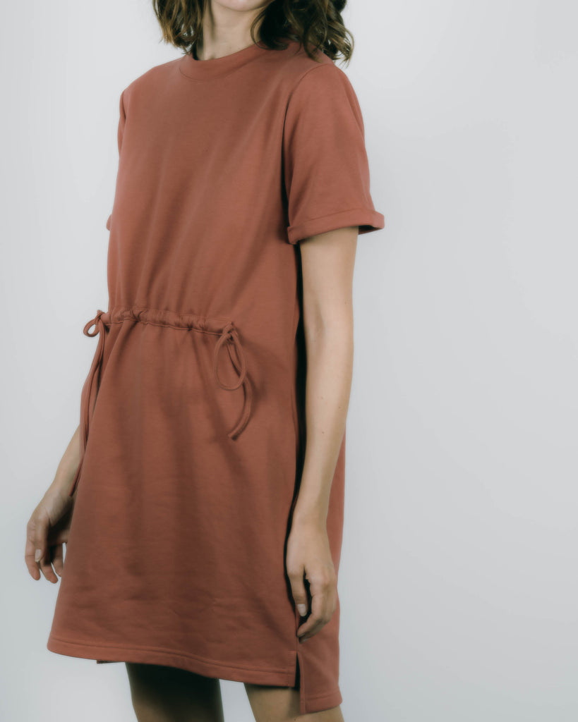 Front Drawstring Tee Dress (Brick)