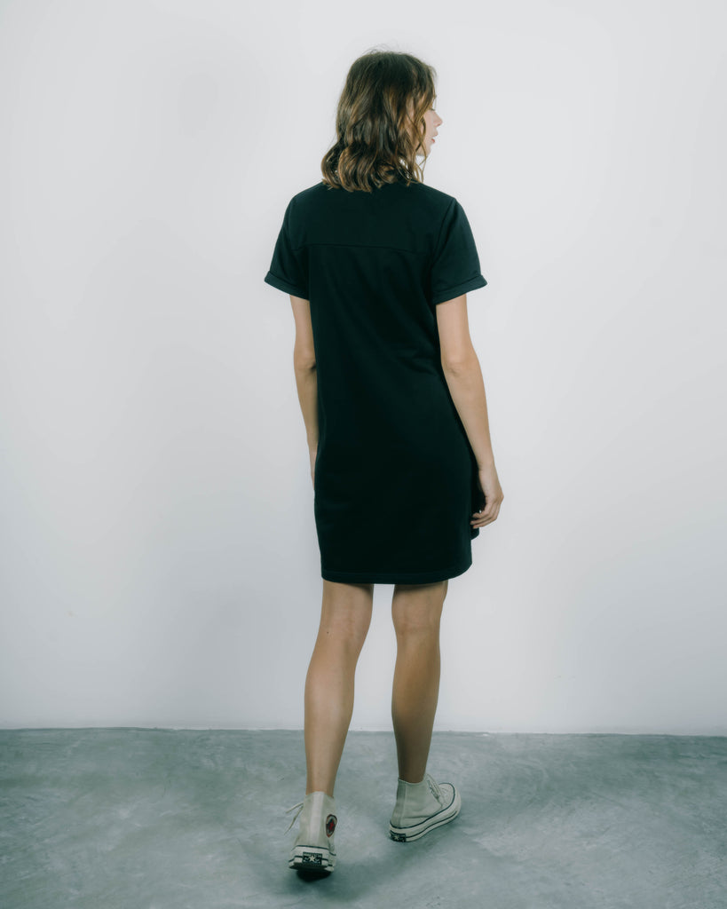 Front Drawstring Tee Dress (Black)