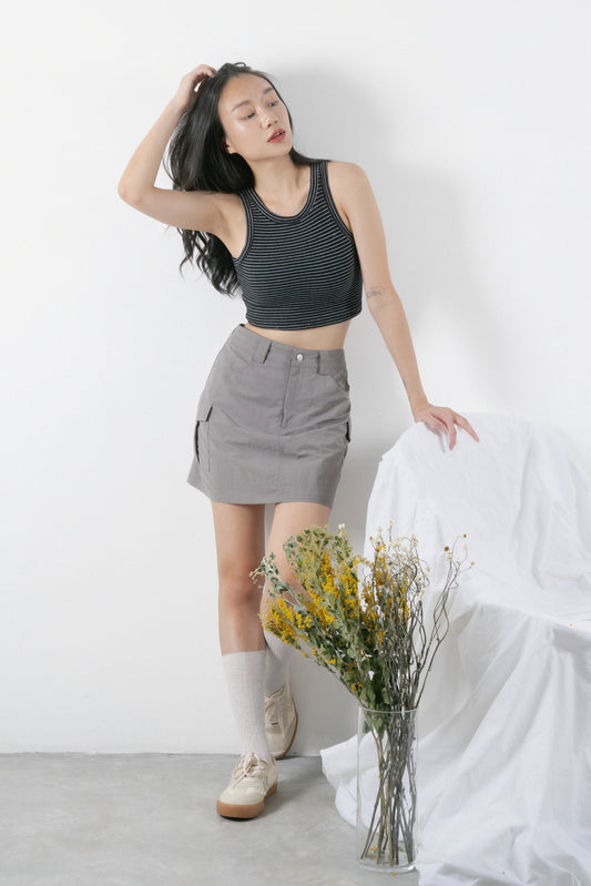 Cargo Mini Skirt (Khaki Grey)
