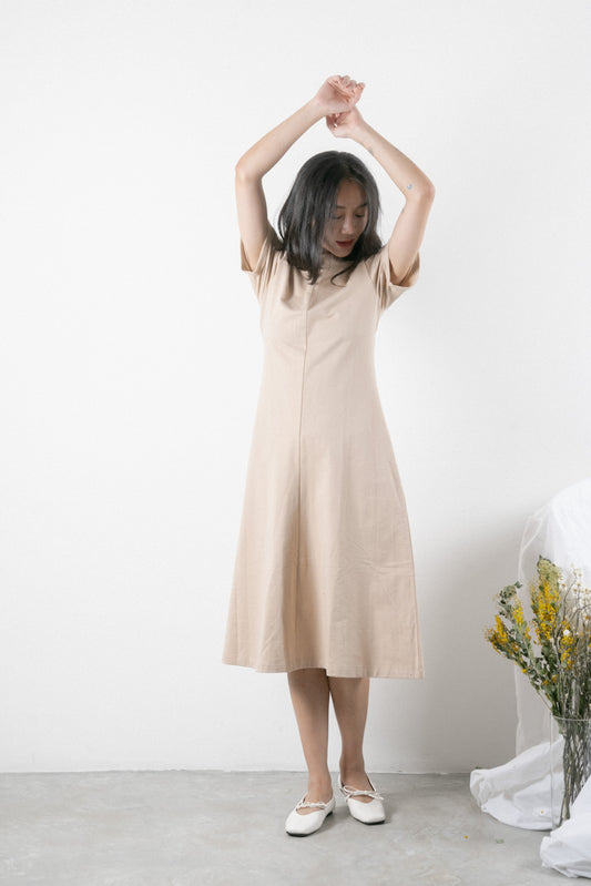 Short Sleeve Flare Dress (Khaki)