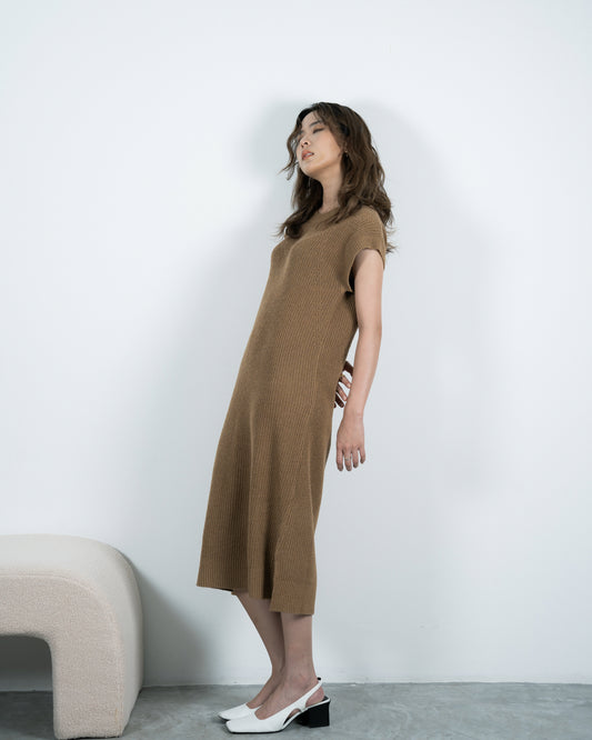 Vicky Sleeveless Knitted Dress (Brown)