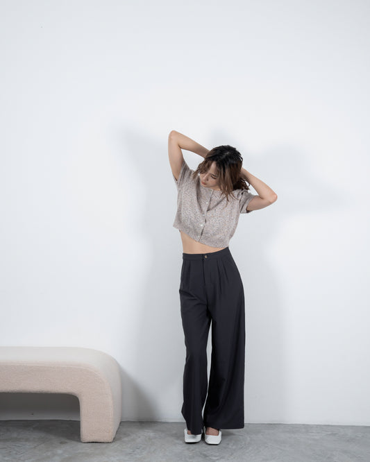 Round Neck Short Sleeve Knit Top (Khaki Grey)