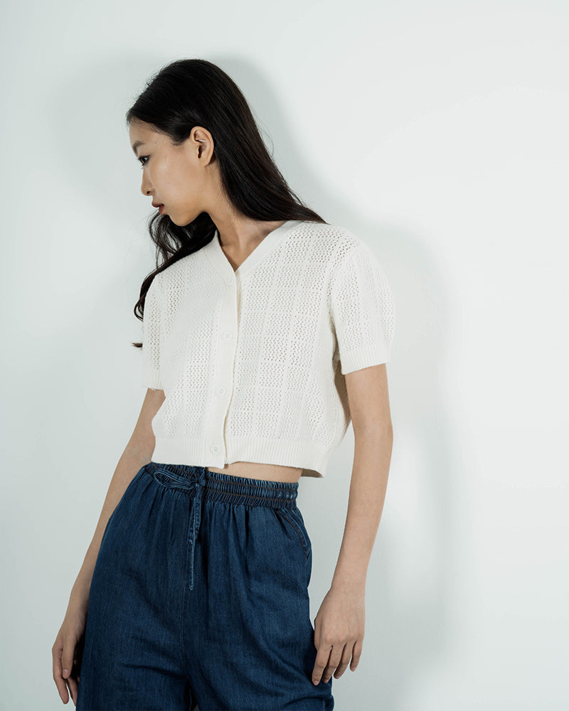 Eco Breathable Knitted Short Sleeve Top (Beige)