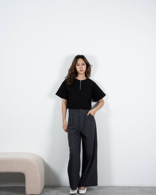 Two Way Short Sleeve Top (Black)