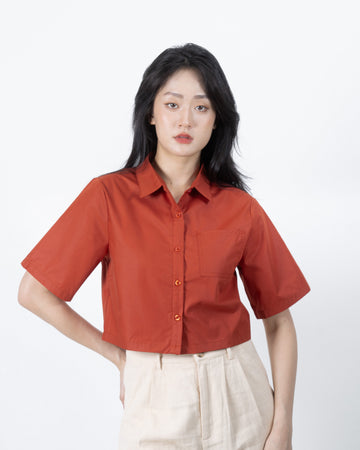 Short Sleeve Pocket Crop Shirt (Rust)