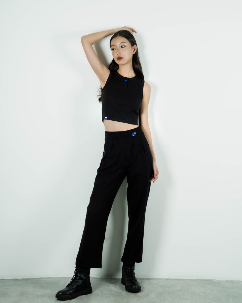 LULU Sleeveless Ribbed Tank Top (Black)