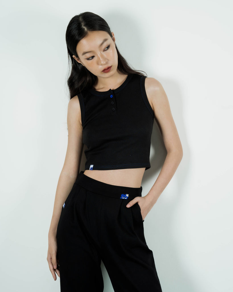 LULU Sleeveless Ribbed Tank Top (Black)