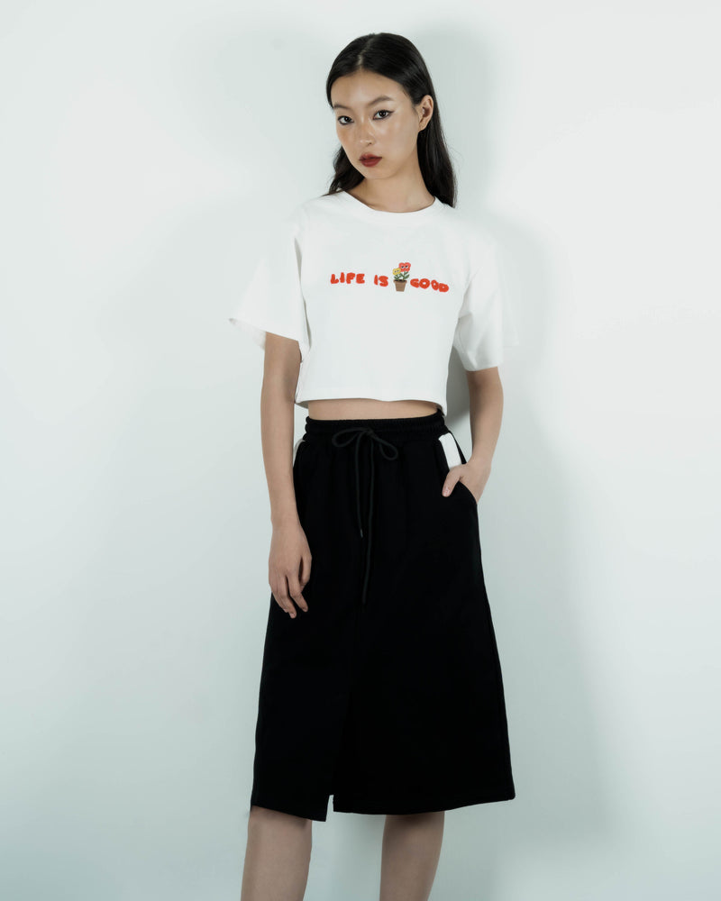 LULU Life Is Good Embroidery Crop Top (White)