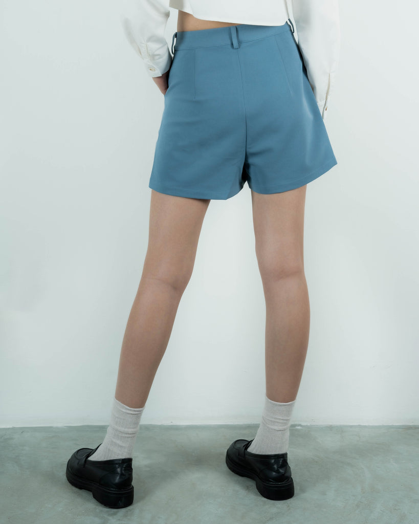 Single Button Everyday Shorts (Grey Blue)