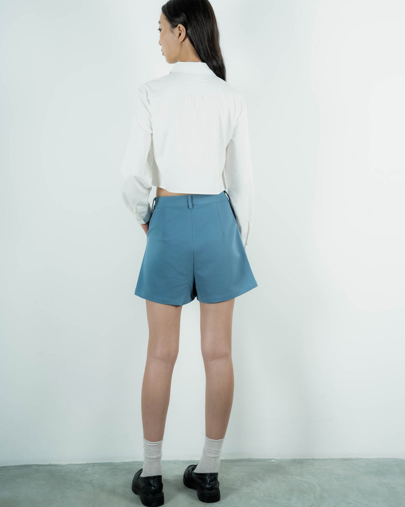 Single Button Everyday Shorts (Grey Blue)