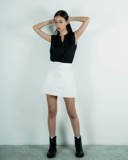 Bennie Button A-line Mini Skirt (White)
