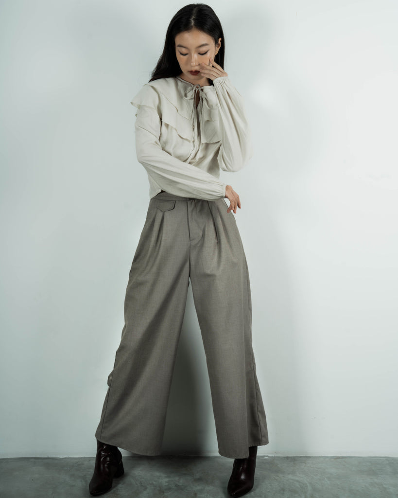 Pocket Flap Drape Trousers (Khaki Grey)