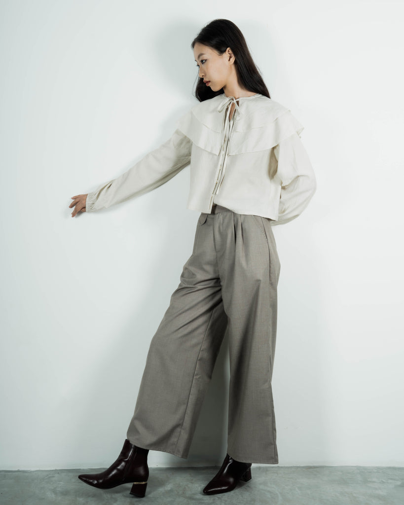 Pocket Flap Drape Trousers (Khaki Grey)