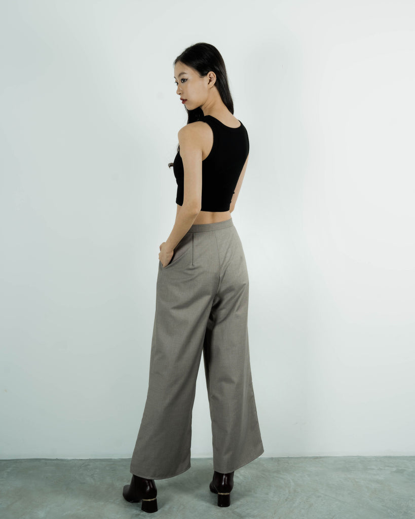 Pocket Flap Drape Trousers (Khaki Grey)
