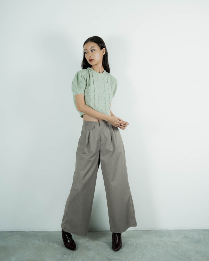 Pocket Flap Drape Trousers (Khaki Grey)