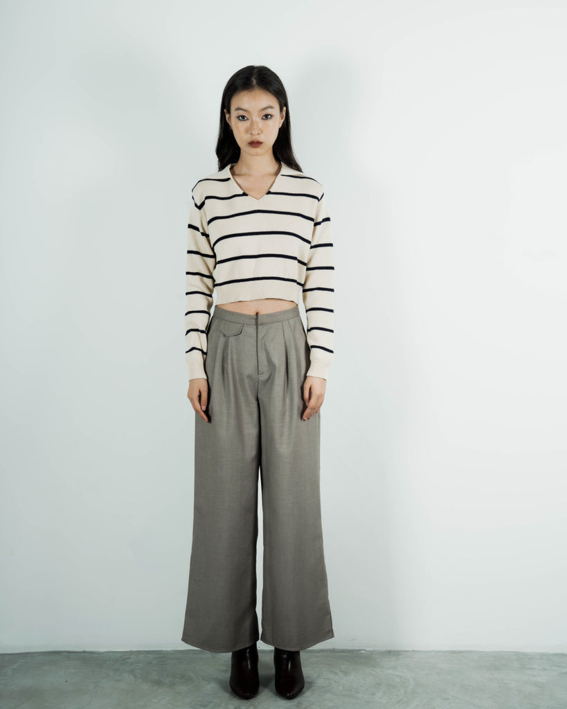 Pocket Flap Drape Trousers (Khaki Grey)