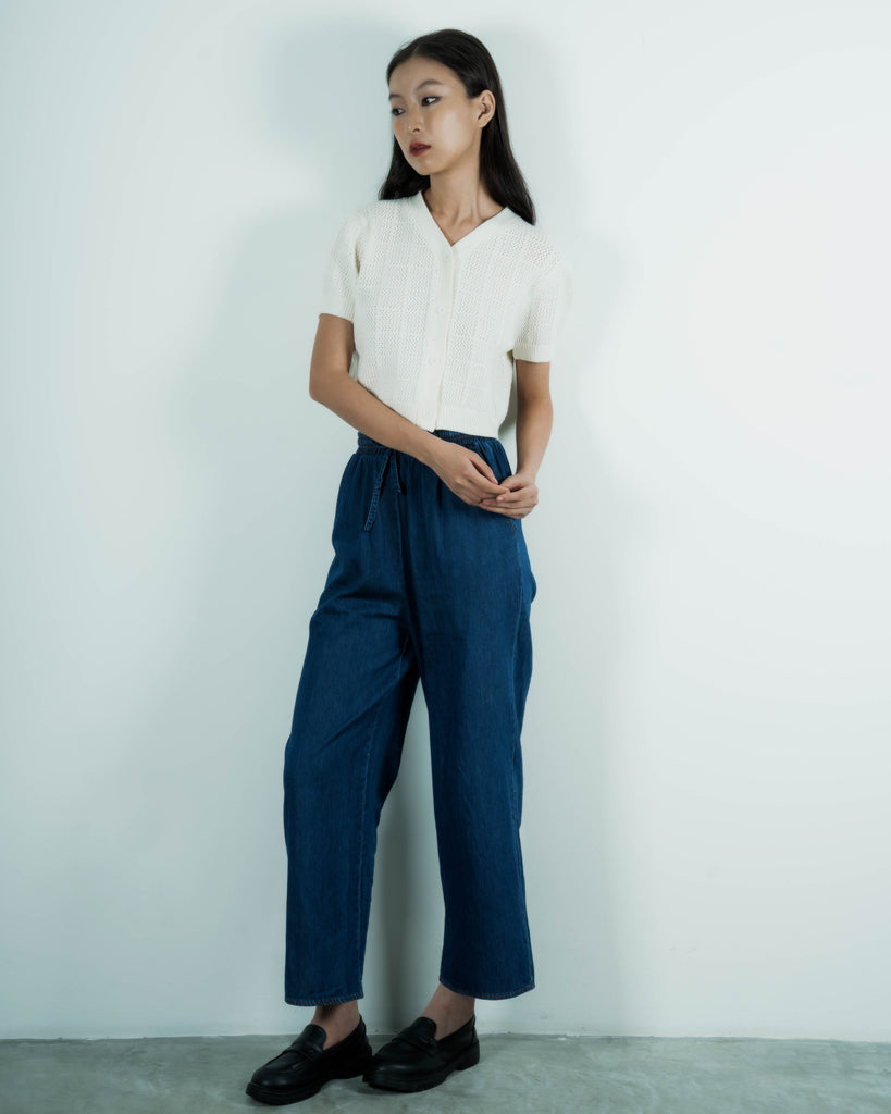 Drawstring Casual Denim Pants (Denim)
